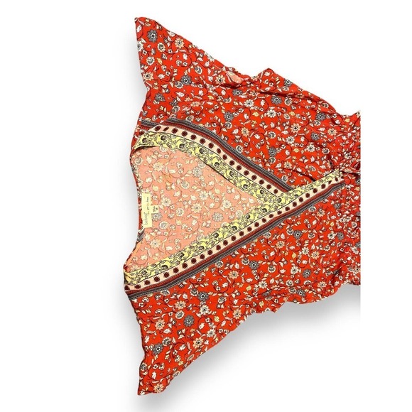 Behop Damask Floral Bohemian Maxi V-neck Dress Women's Red M - Picture 2 of 11